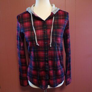 RUE 21 POLLY & ESTHER NWT Women's Light Weight Plaid Pull Over Hoodie Size SMALL